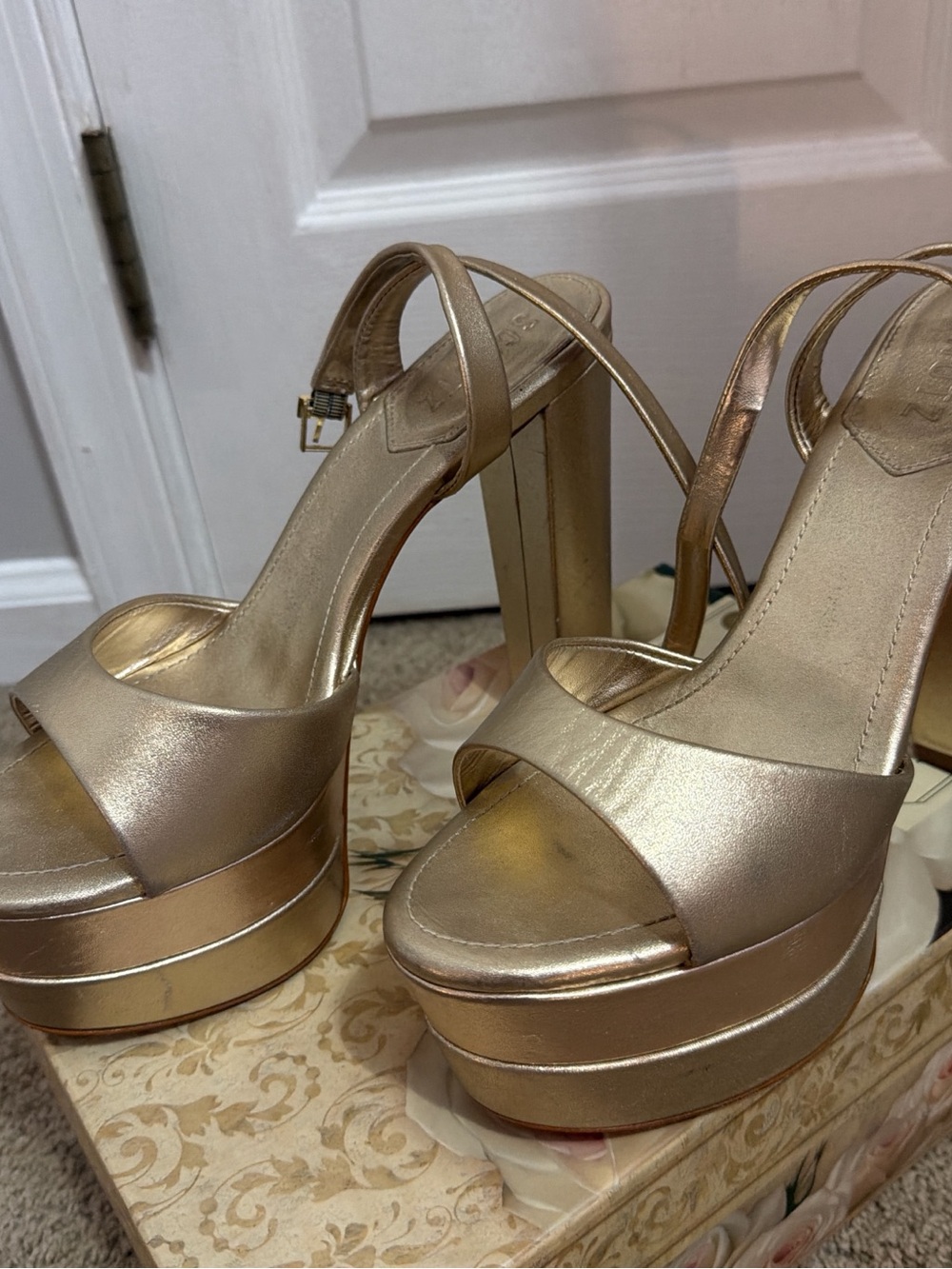 Gold Platform High Heel Sandals - Women's Strappy Dress Shoes